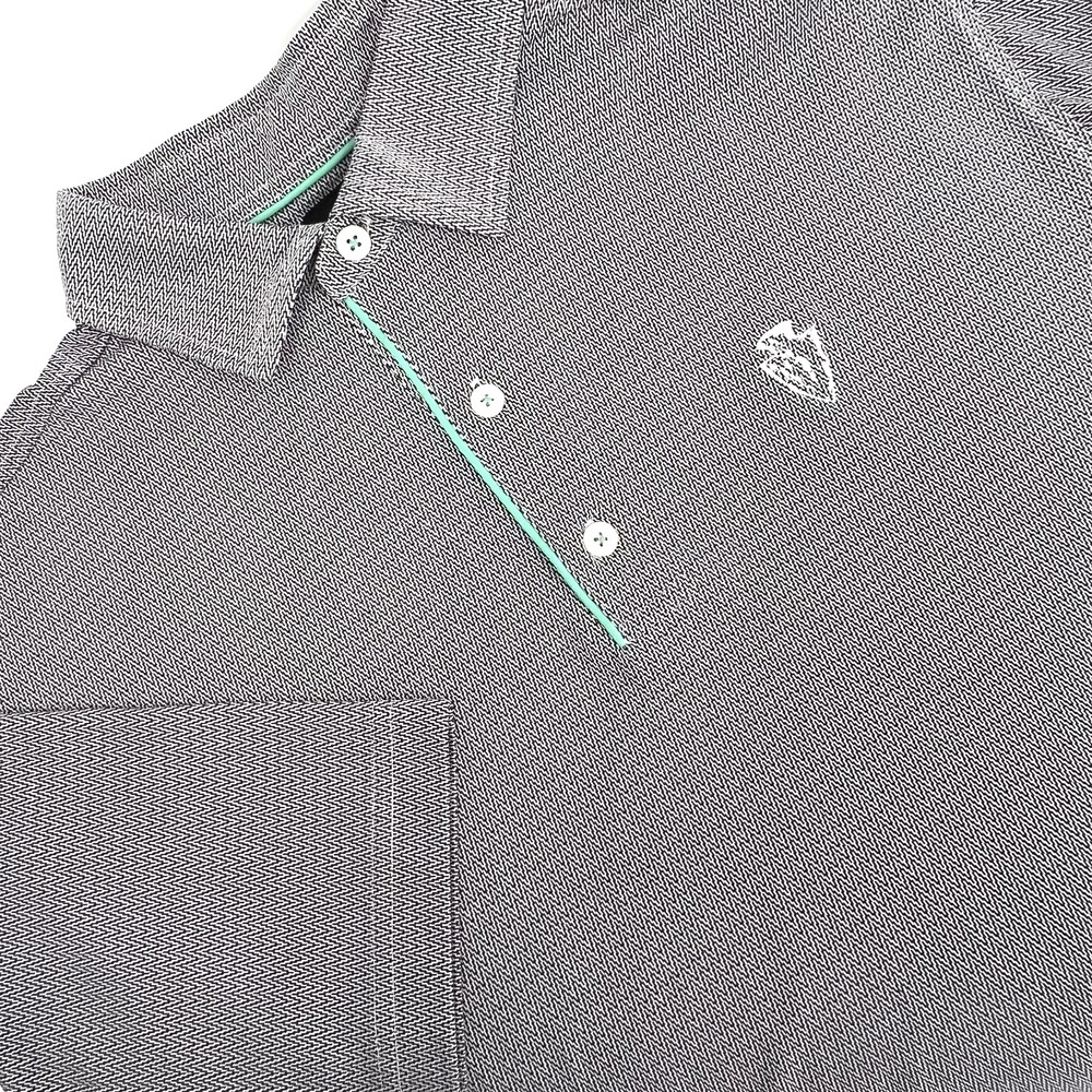 FOOTJOY Men's Size L Gray & Black Chevron Polyester Short-Sleeve Polo Shirt-READ